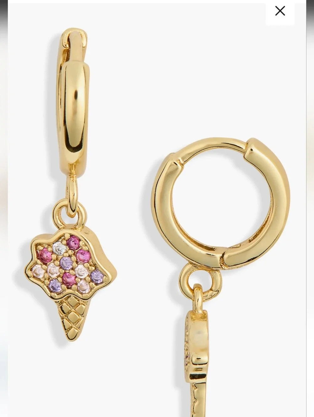 kate spade Gold Hoop Earrings with Pink Cubic Zirconia Ice Cream Charms